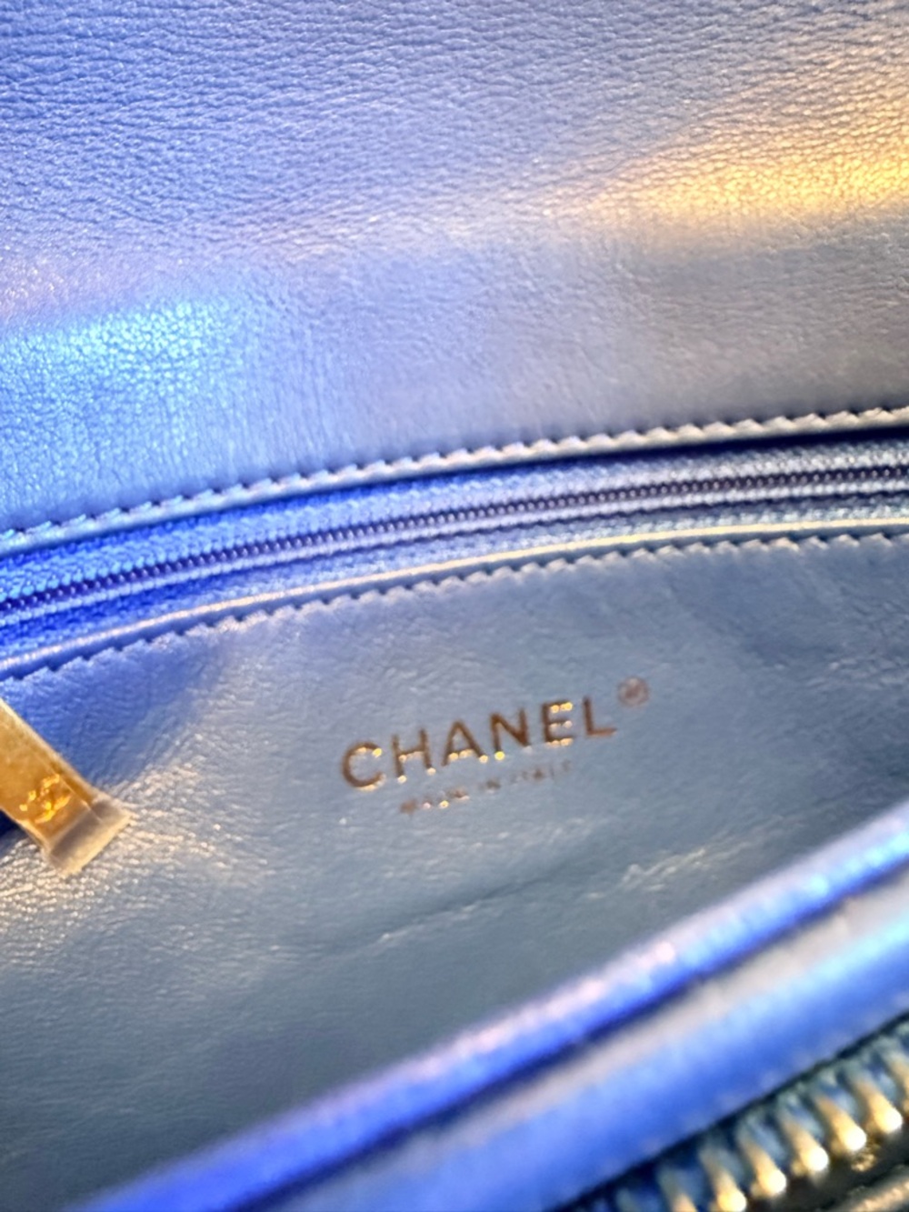 NOT AVAILABLE CHANEL Cobalt Blue Quilted Slim City Clutch with Gold CC - Picture 6 of 7